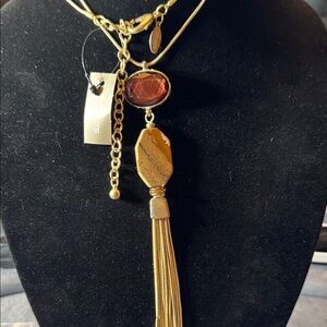 Chico's Gold and Brown Tassel Necklace